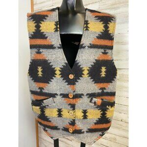 Vintage Sugar Multicolor Vest w/ Aztec Western Print Size Medium Wool